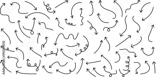 Vector arrow symbols and directional icons in a chaotic pattern for design and navigation