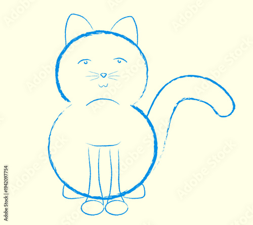 blue cat chalk doodles hand drawing cartoon illustration