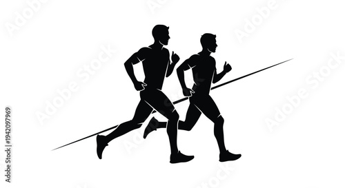 Vector silhouette of two runners in motion