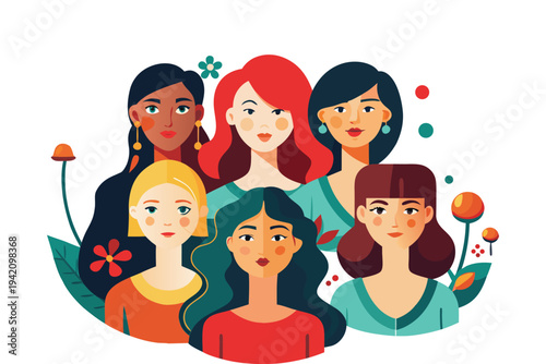 Diverse group of women with flowers