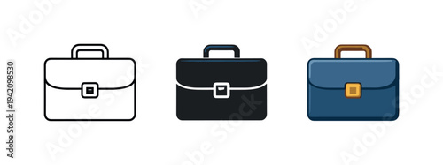 Business outcome context shown by a closed briefcase held upright, identical form displayed three times across the canvas with