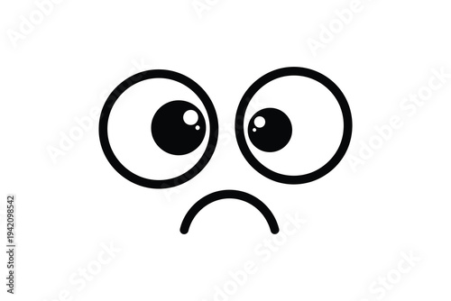 A sad face emoticon with big eyes and a frowning mouth, expressing disappointment and sadness in a simple cartoon style on a white background.