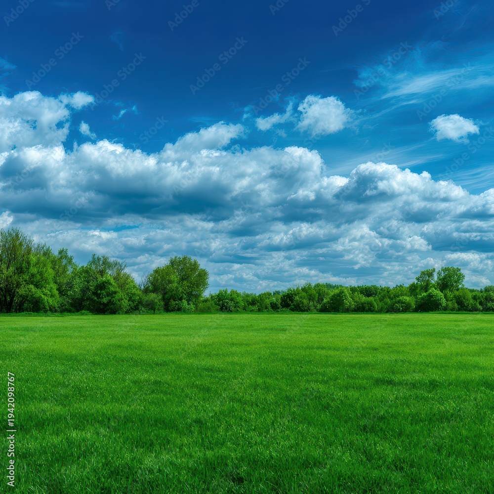 Obraz premium Vibrant green grass under a bright blue sky