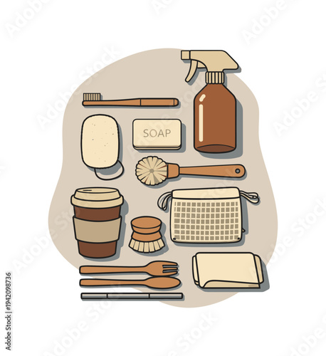 Sustainable lifestyle items arranged for a clean and eco-friendly living aesthetic