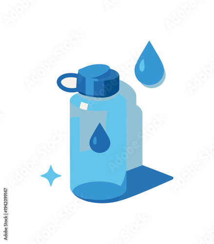 Hydration Reminder Art. Minimal hydration reminder lifestyle concept with bottle and droplet accent loosely arranged seen from a