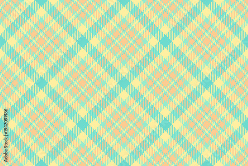 Present background fabric textile, ornate check texture tartan. 60s pattern vector seamless plaid in yellow and mint colors.