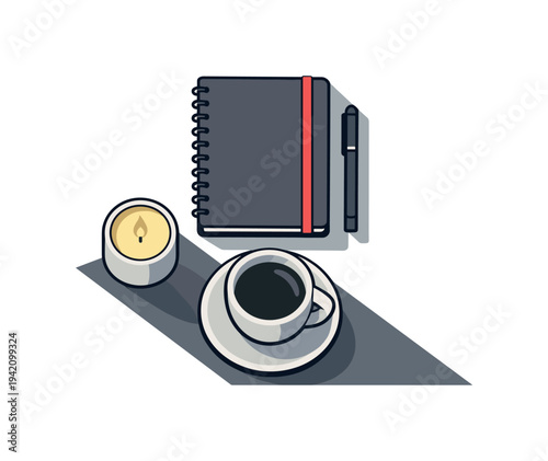Minimalist Digital Detox. Refined contemporary digital detox lifestyle concept with essential notebook candle and cup subtly
