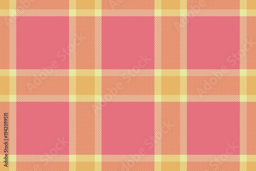 Man pattern textile texture, tattersall fabric tartan plaid. Choice vector background seamless check in red and amber colors.