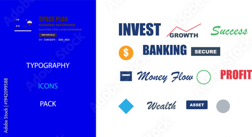 Business finance investment banking growth profit success wealth typography and icons collection pack.