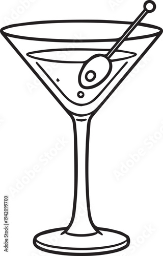 Elegant outline illustration of a classic martini, a timeless icon of sophistication. The image features a perfectly poised glass filled with a clear, refreshing beverage.