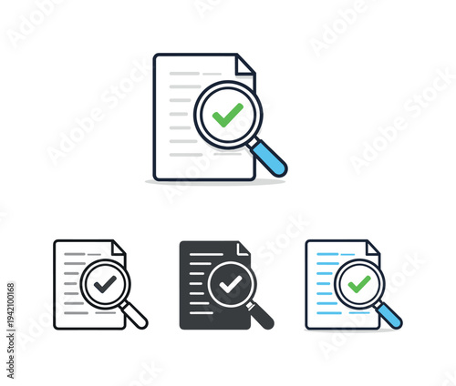 Verification logic metaphor conveyed by a magnifying glass positioned over a generic document page, standing alone as a clear