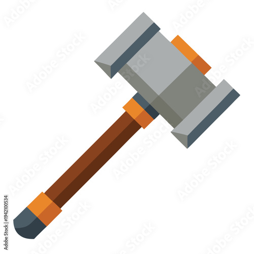Heavy grey mallet tool with a sturdy brown handle and orange accents for construction projects