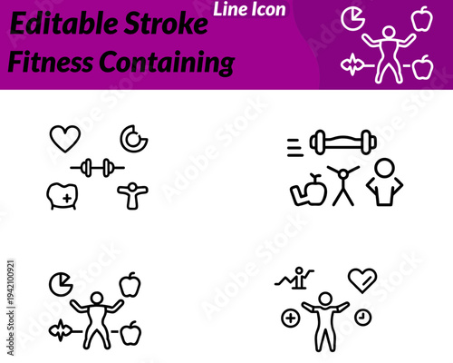 Fitness Containing line icon. Simplified shapes and vibrant flat colors to make it visually clear at small sizes. Designed in a friendly minimal style suitable for apps websites or wellness programs.