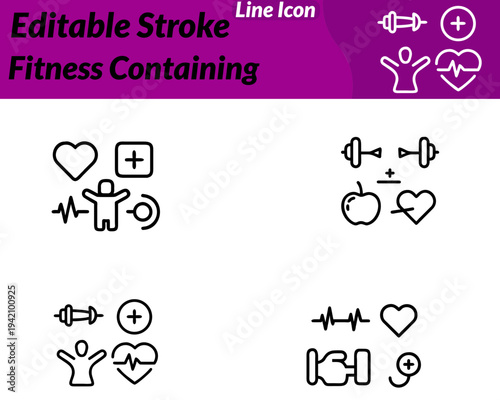 Fitness Containing line icon. Simplified shapes and vibrant flat colors to make it visually clear at small sizes. Designed in a friendly minimal style suitable for apps websites or wellness programs.