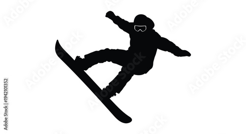 Black silhouette of snowboarder in mid-air vector