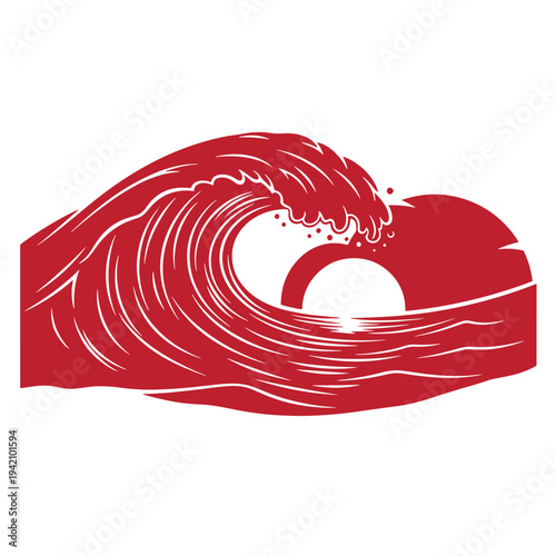 red wave crashing ocean water illustration  sea wave motion  oceanography graphic