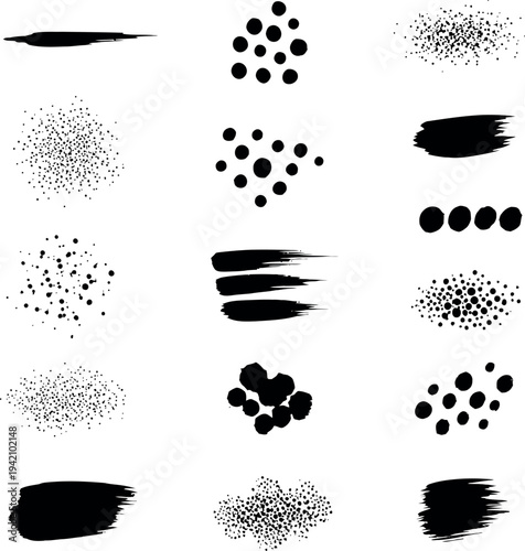 Collection black ink paint strokes grunge brushes