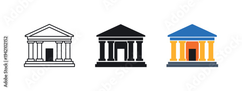 Financial oversight concept shown as a classical bank building with columns and doorway, identical silhouette aligned side by