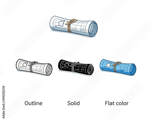 Claim security outcome represented by a rolled blueprint plan tied at the center, clearly readable as a single property-related
