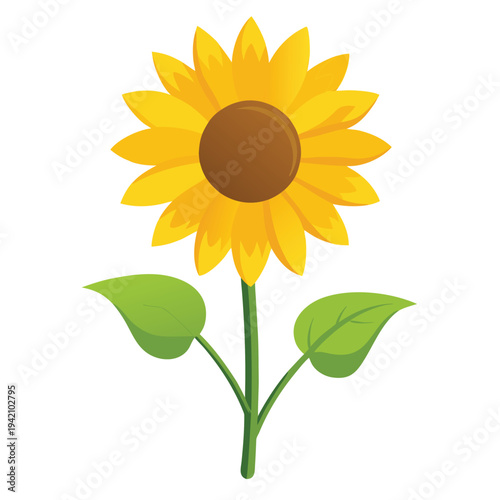Beautiful Sunflower Illustration with Golden Petals and Lush Green Leaves for Nature Themes