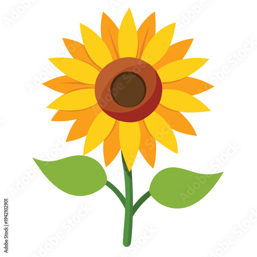 Vibrant Yellow Sunflower Illustration with Green Leaves a Symbol of Summer and Nature