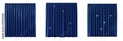 Blue Curtains Isolated On White Background, Realistic Window Drapes PNG, Navy Fabric Hanging Textile, Modern Interior Decor Element, Elegant Velvet Window Drapes