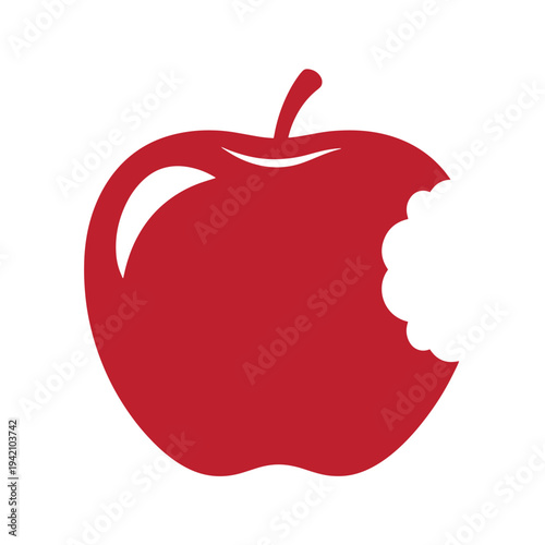 Red apple with a bite taken out of it  simple graphic illustration of a fruit