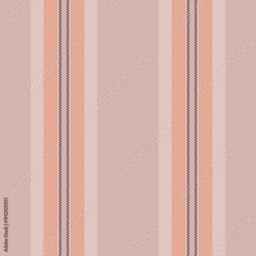 Fancy seamless textile vector, realistic vertical fabric pattern. 2enu texture background stripe lines in light and orange colors.