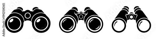 Binoculars Silhouette Set – Telescope Optics Observation Icon Vector Illustration.