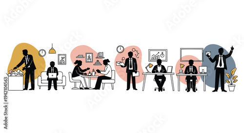 Set of 7 office workers vector illustrations