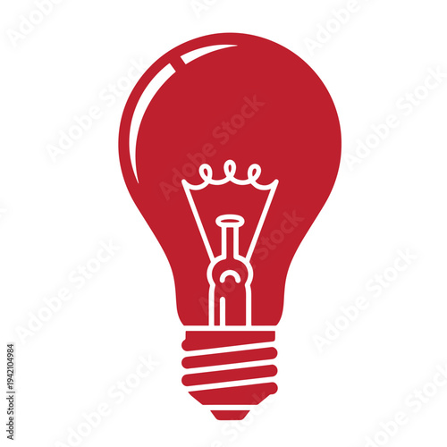 Red light bulb icon with white filament isolated on white background for ideas and innovation concepts