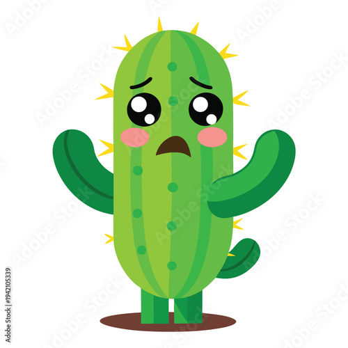 Unhappy cartoon cactus character with blushing cheeks showing a distressed emotional state