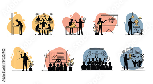 Set of 8 business presentation icons vector