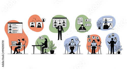 Set of 10 office people icons vector, business illustration pack