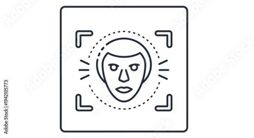Facial recognition icon a line drawing of a face within a square frame