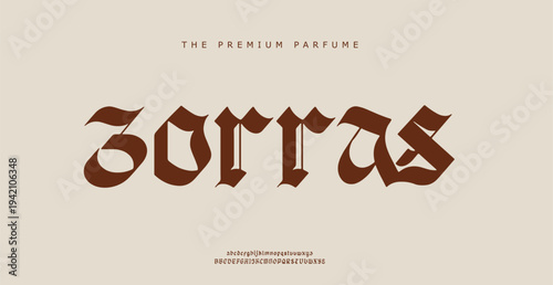 Premium perfume brand logo with elegant typography and beige background