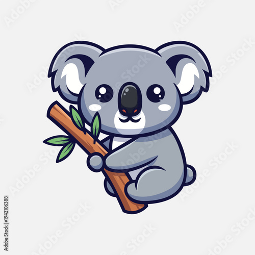 Cute Handdrawn Koala on a Branch Cartoon Illustration Animal Character