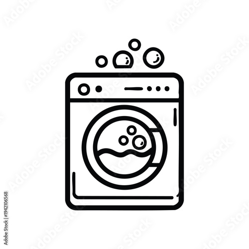 Washing machine line icon black and white laundry cleaning service vector illustration