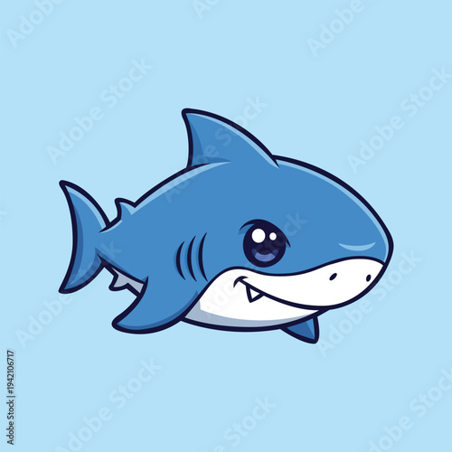 Cute Cartoon Character Illustration of Adorable Blue Shark Sea Animal