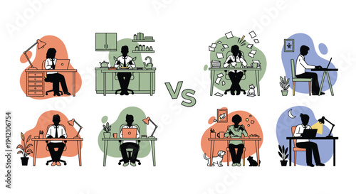 Set of 6 people working remotely vector illustrations