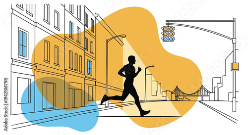 Vector illustration of a runner in a city street