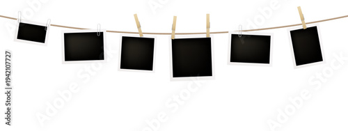 Photo Frames on Clothesline Banner Mockup Isolated on Transparent Background