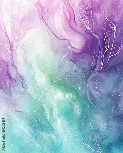 A luminous, ethereal background created with wet-in-wet technique using magenta, soft violet, and seafoam green colors.