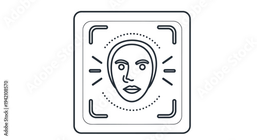 Facial recognition icon a line drawing of a face within a scanning frame