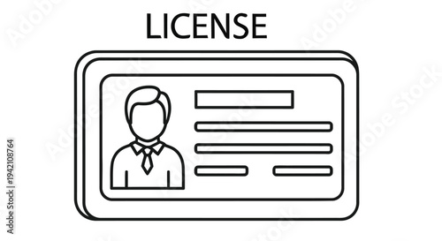 Line art illustration of an identification card with a portrait and data fields
