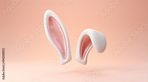 Happy Easter 3D white and pink bunny ears headband isolated on pastel background