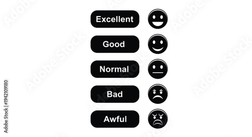 Black and white image displaying customer satisfaction levels with corresponding emoticons
