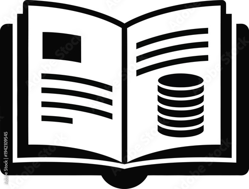 Banking Accounting Budget Symbol Silhouette with Ledger and Coins Illustration