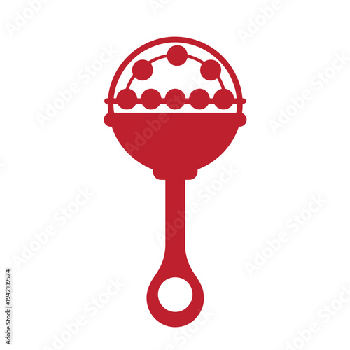 Red baby rattle toy icon for nursery or childhood themes  simple solid color illustration