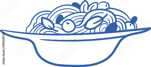 Pasta Bowl Served Line Drawing